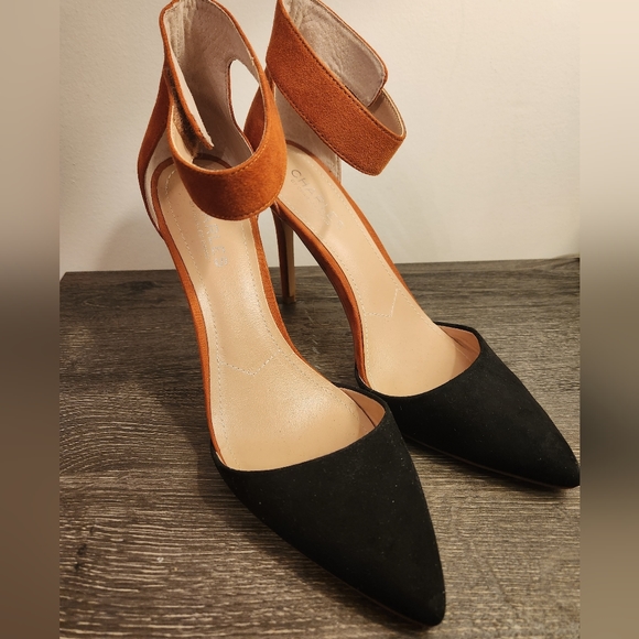 Charles by Charles David Orange Black Suede Strap Pump Heels Almost New Size 8.5 - Picture 5 of 11